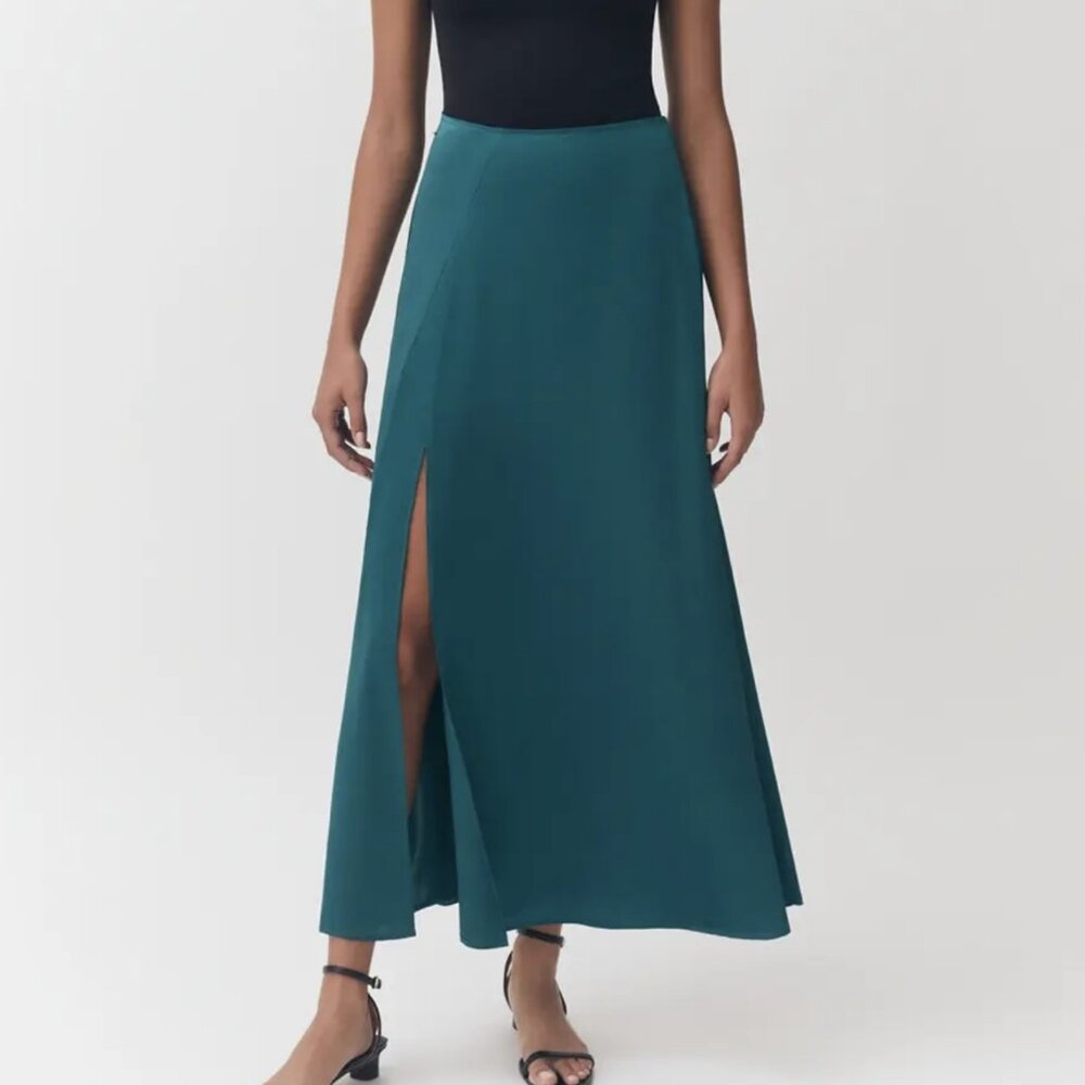 Cuyana Jade Silk Maxi Skirt with Slit | NWT | Size L